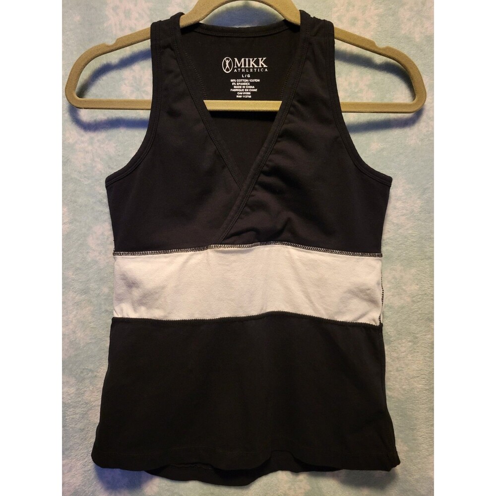 Mikk Athletica Tank Large Black White Athleisure Workout Yoga Cardio Fitted Bra